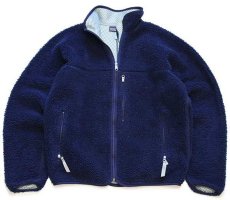 画像1: 90s USA製 patagoniaパタゴニア レトロカーディガン パイル フリースジャケット 紺 M (1)
