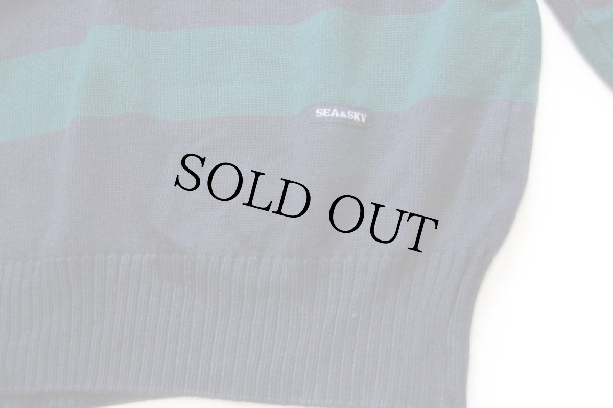 画像5: 90s イタリア製 SEA&SKY 太ボーダー ウールニット マリンセーター 紺×緑 XL (5)