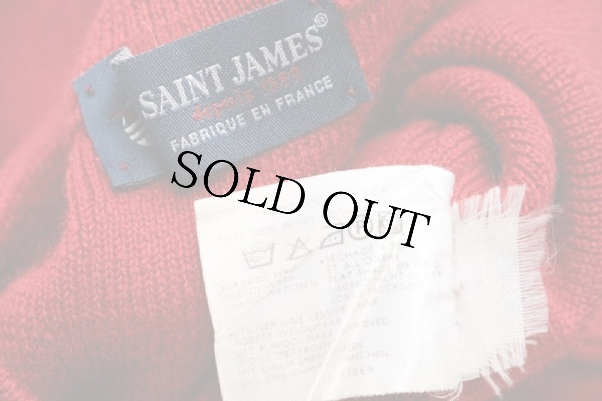 画像4: 90s フランス製 SAINT JAMESセントジェームス 無地 ウールニット マリンセーター 濃赤 L (4)