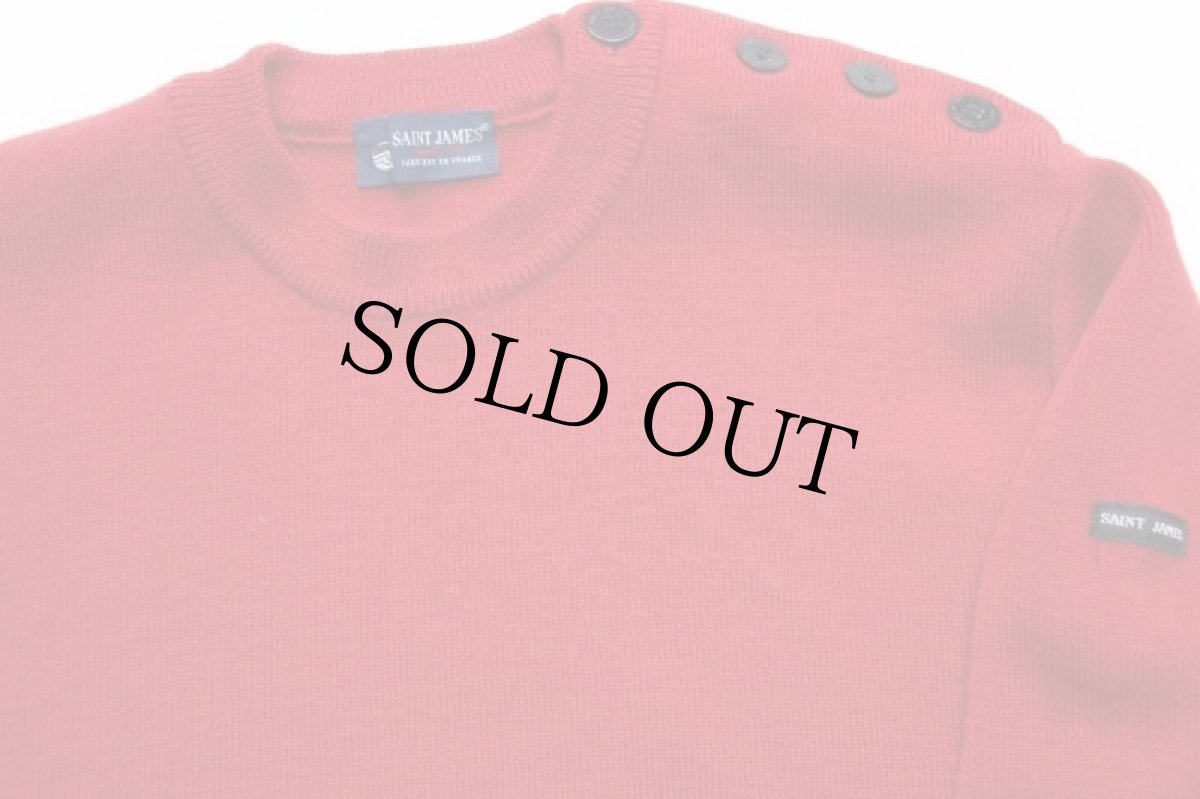 画像3: 90s フランス製 SAINT JAMESセントジェームス 無地 ウールニット マリンセーター 濃赤 L (3)