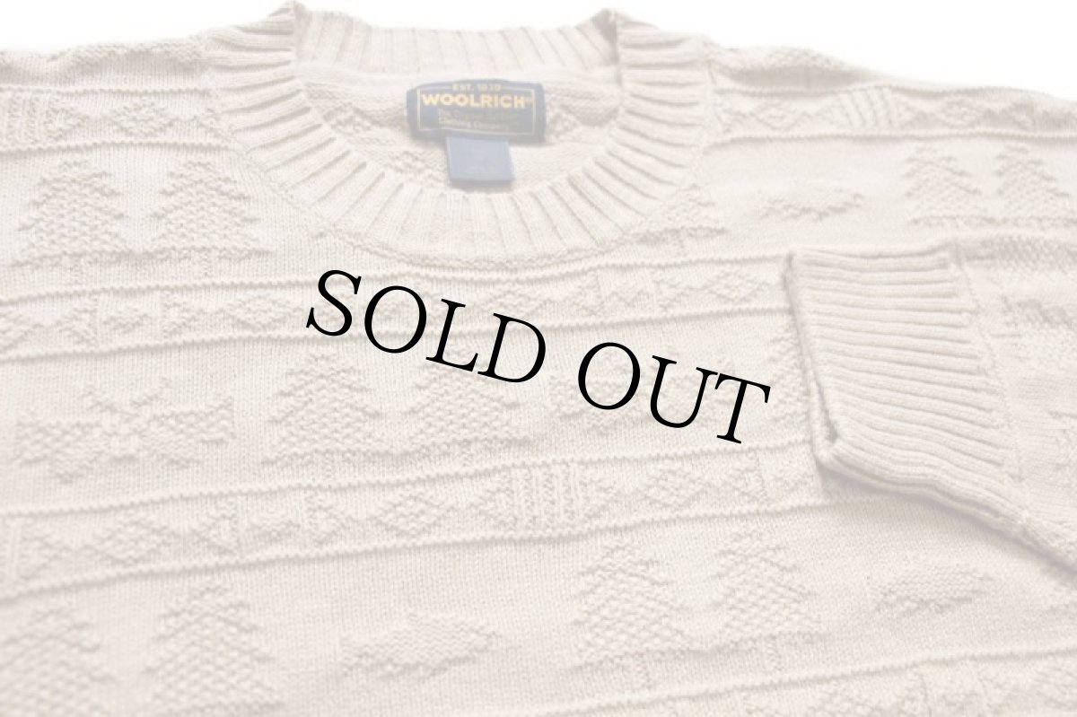 画像3: 00s Woolrichウールリッチ ツリー フィッシュ 編み柄 ラミー×コットンニット セーター カーキ XL (3)