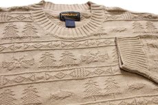 画像3: 00s Woolrichウールリッチ ツリー フィッシュ 編み柄 ラミー×コットンニット セーター カーキ XL (3)
