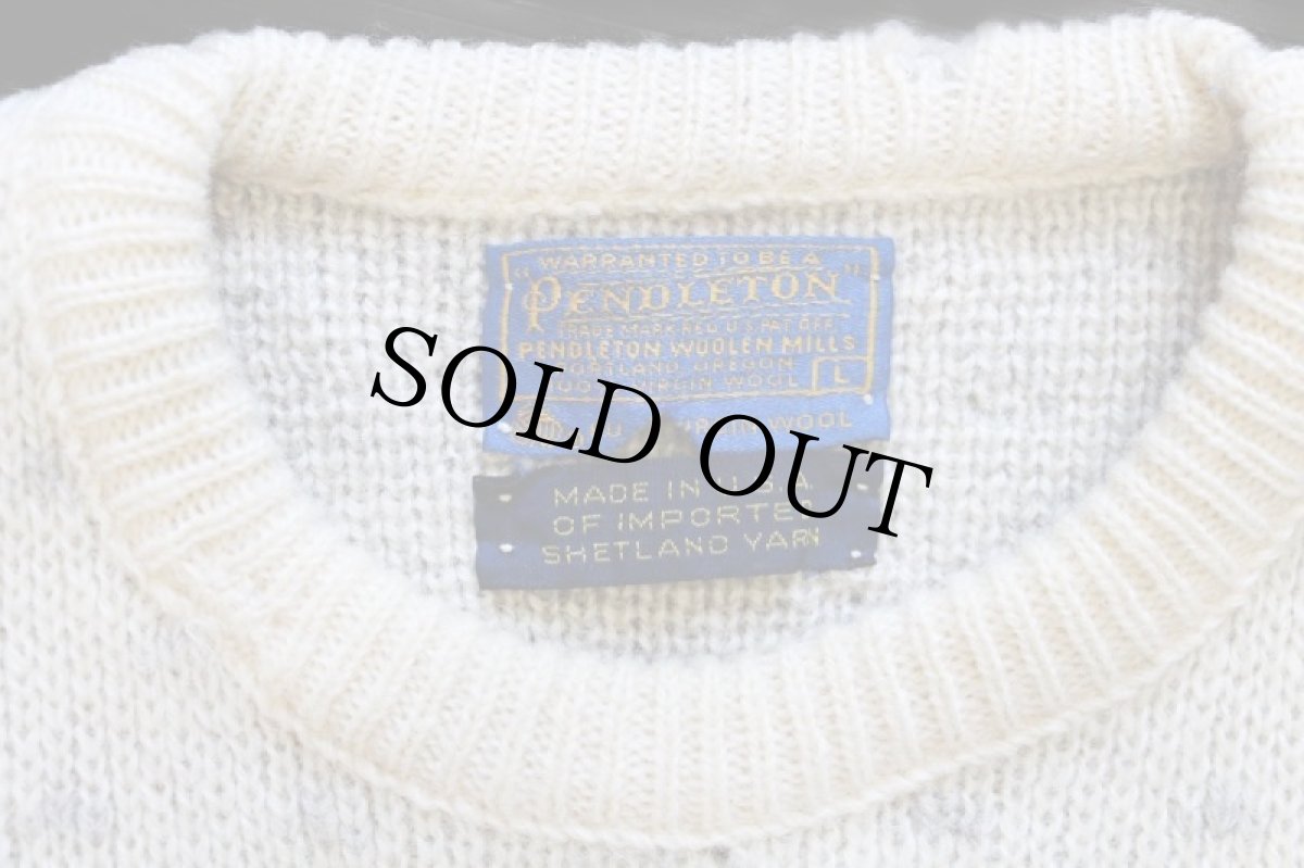 画像4: 70s USA製 PENDLETONペンドルトン バッファロー柄 ジャガード ウールニット セーター ナチュラル L (4)