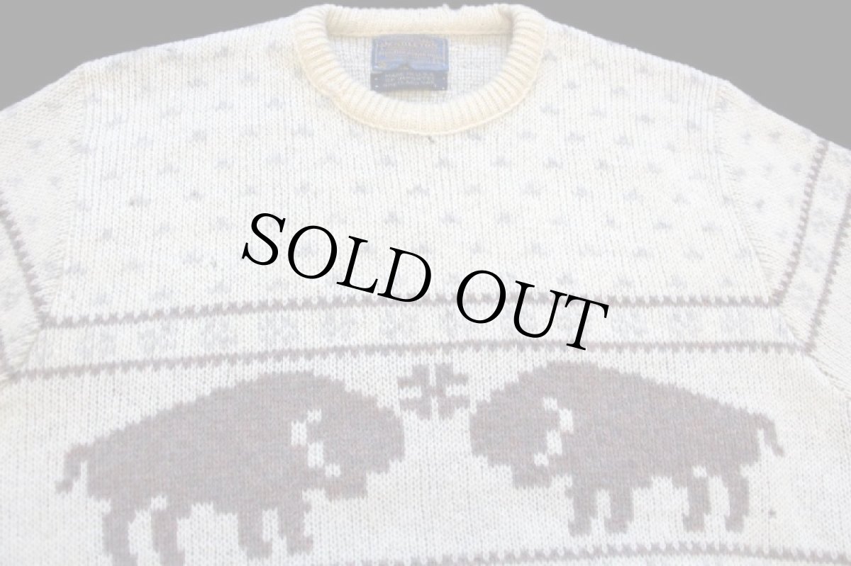 画像3: 70s USA製 PENDLETONペンドルトン バッファロー柄 ジャガード ウールニット セーター ナチュラル L (3)