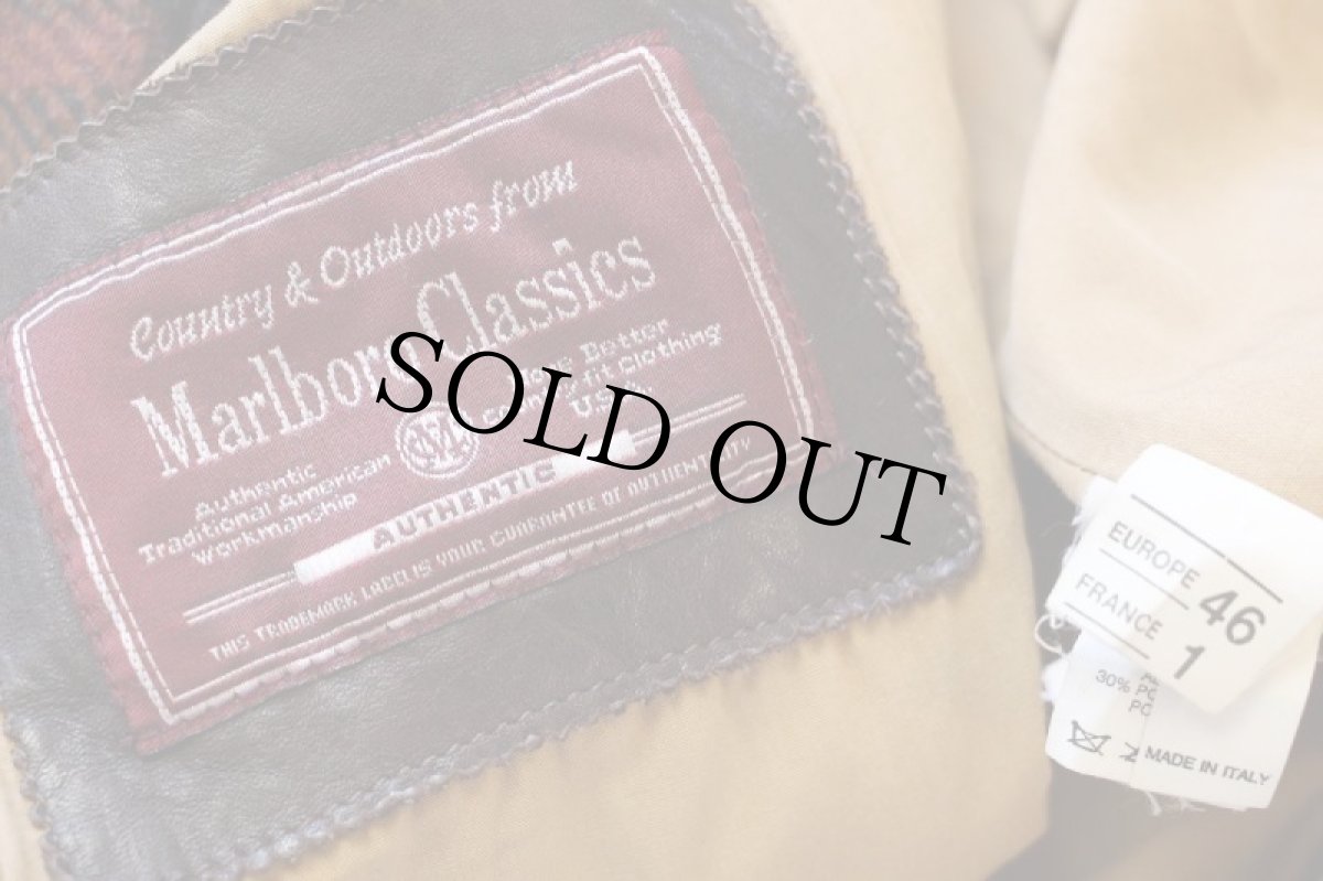 画像4: 90s イタリア製 Marlboro Classics レザーヨーク チェック×無地 切り替え チンスト&フード付き ウール×アルパカ混 ベスト 46 (4)