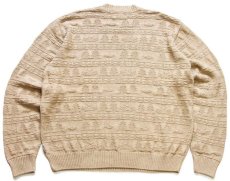 画像2: 00s Woolrichウールリッチ ツリー フィッシュ 編み柄 ラミー×コットンニット セーター カーキ XL (2)