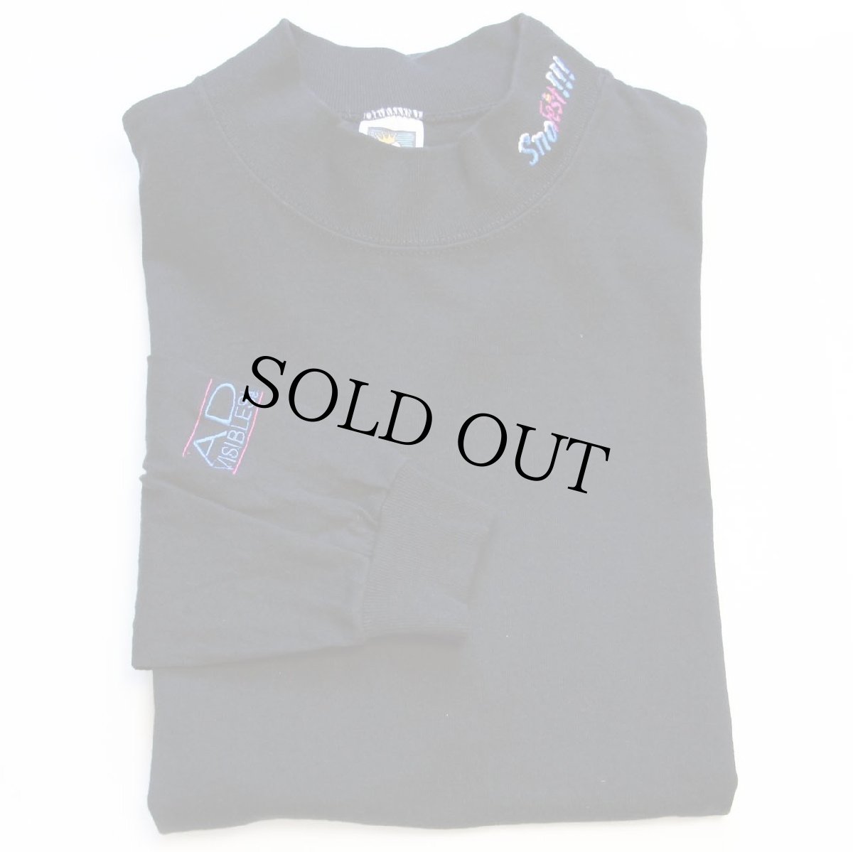 画像1: 00s Sno Fest!!! 刺繍 モックネック コットン 長袖Tシャツ 黒 L (1)