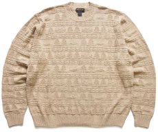 画像1: 00s Woolrichウールリッチ ツリー フィッシュ 編み柄 ラミー×コットンニット セーター カーキ XL (1)