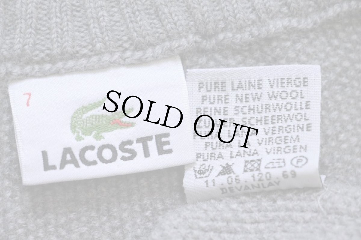 画像4: 00s LACOSTEラコステ ワンポイント 鹿の子 ウールニット フルジップ セーター グレー 7 (4)