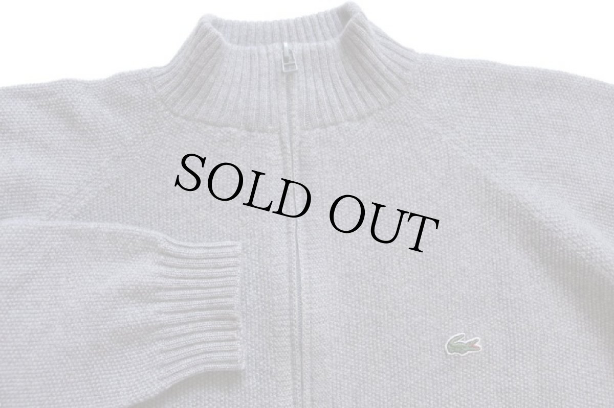 画像3: 00s LACOSTEラコステ ワンポイント 鹿の子 ウールニット フルジップ セーター グレー 7 (3)