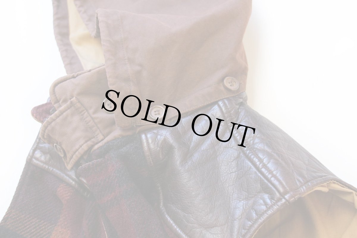 画像6: 90s イタリア製 Marlboro Classics レザーヨーク チェック×無地 切り替え チンスト&フード付き ウール×アルパカ混 ベスト 46 (6)