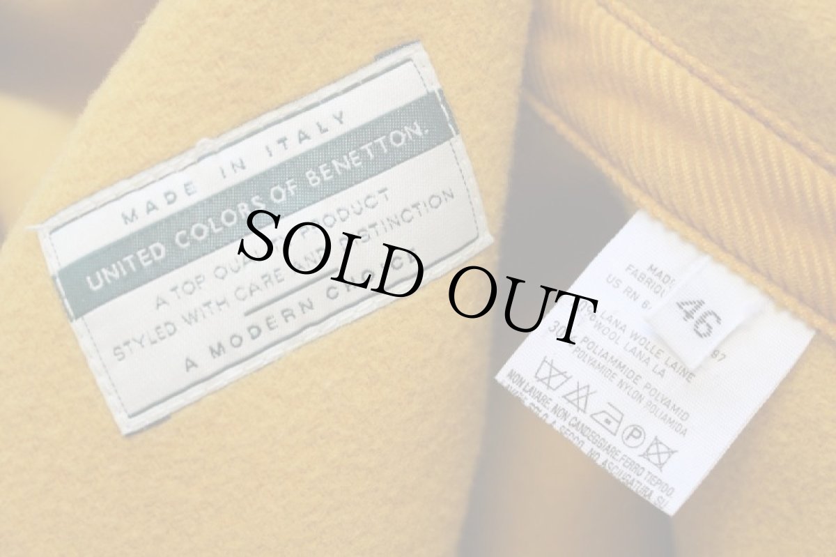 画像4: 90s イタリア製 BENETTONベネトン メルトン ウール ダッフルコート 濃黄 46 (4)