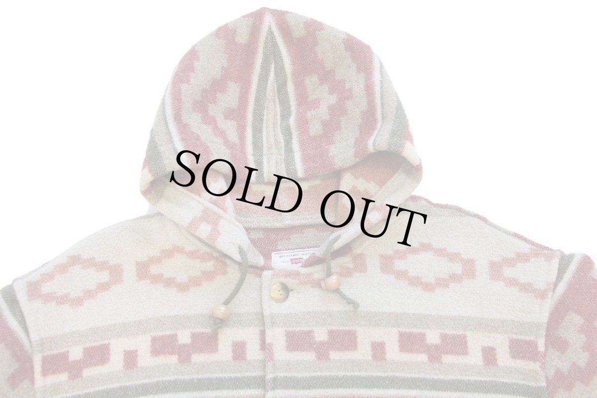 画像3: 90s イタリア製 Levi'sリーバイス フォークロア柄 フーデッド ウール混 ブランケット コート L★ユーロ (3)