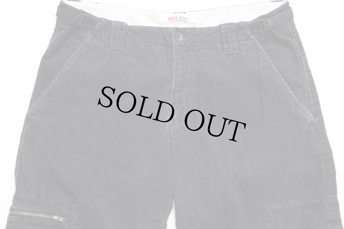 画像4: デッドストック★RIFLE ランダム 太畝 コーデュロイ カーゴパンツ 薄黒 w36 L35 (4)