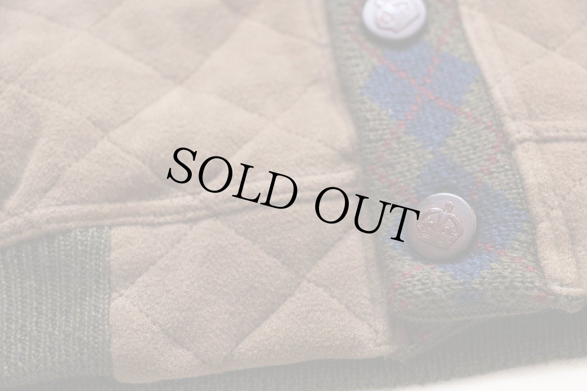 画像6: 90s イタリア製 RODRIGO アーガイル柄 切り替え コットン スウェット キルティング カーディガン 茶 52 (6)