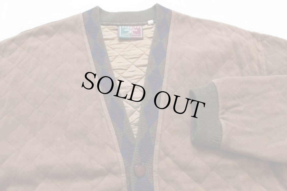 画像3: 90s イタリア製 RODRIGO アーガイル柄 切り替え コットン スウェット キルティング カーディガン 茶 52 (3)