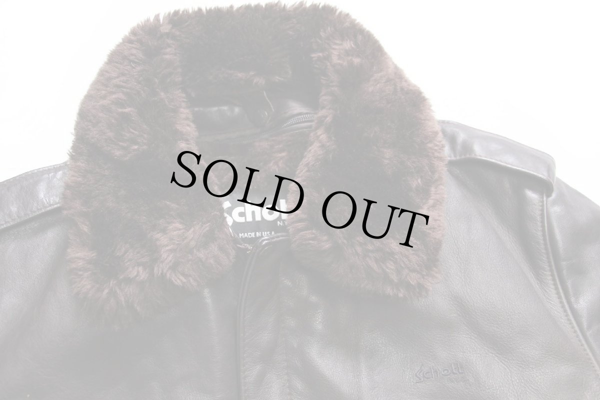 画像3: USA製 Schottショット A-2タイプ 184F ロゴ刺繍 襟ボア&ライナー付き フライト レザージャケット 焦げ茶 48 (3)