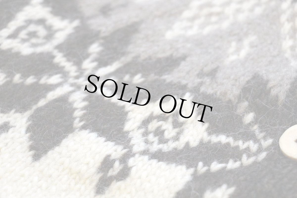 画像5: UNKNOWN 丸ヨーク 雪柄 ノルディック柄 鹿角ボタン ウール ハンドニット カーディガン (5)