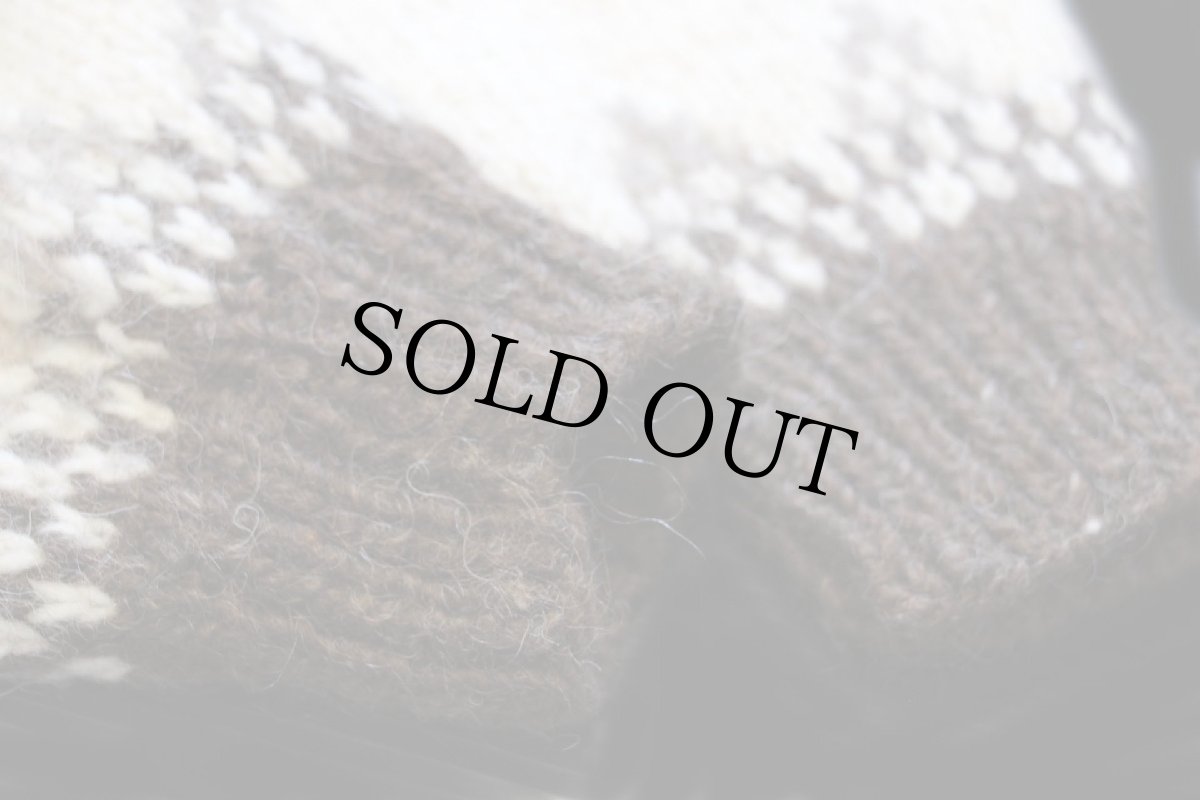 画像6: UNKNOWN 丸ヨーク 雪柄 ノルディック柄 鹿角ボタン ウール ハンドニット カーディガン (6)