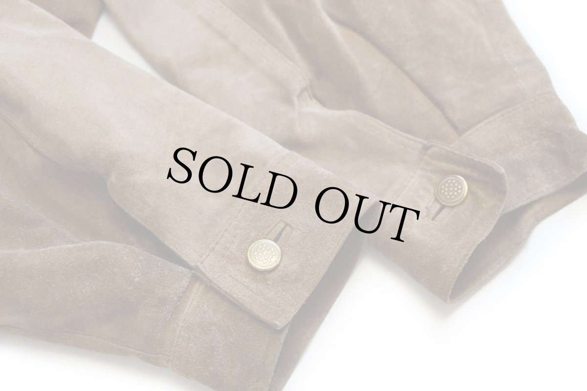 画像8: 90s イタリア製 UNKNOWN サードタイプ スエード レザージャケット 4ポケット 薄茶 (8)