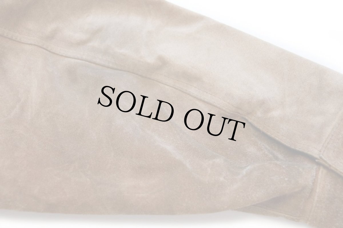 画像7: 90s イタリア製 UNKNOWN サードタイプ スエード レザージャケット 4ポケット 薄茶 (7)