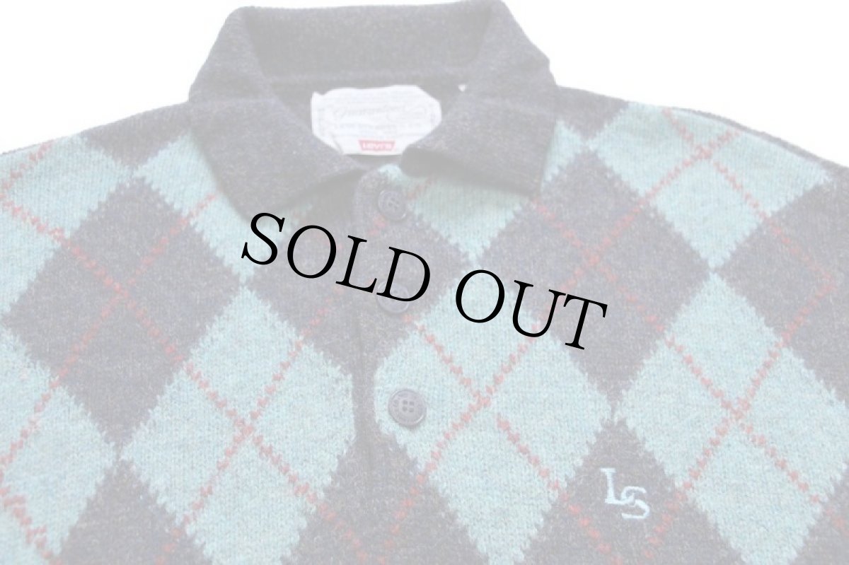 画像3: 80s イタリア製 Levi'sリーバイス アーガイル柄 襟付き ウールニット セーター ネイビー ミックス S★ポロシャツ ユーロ (3)