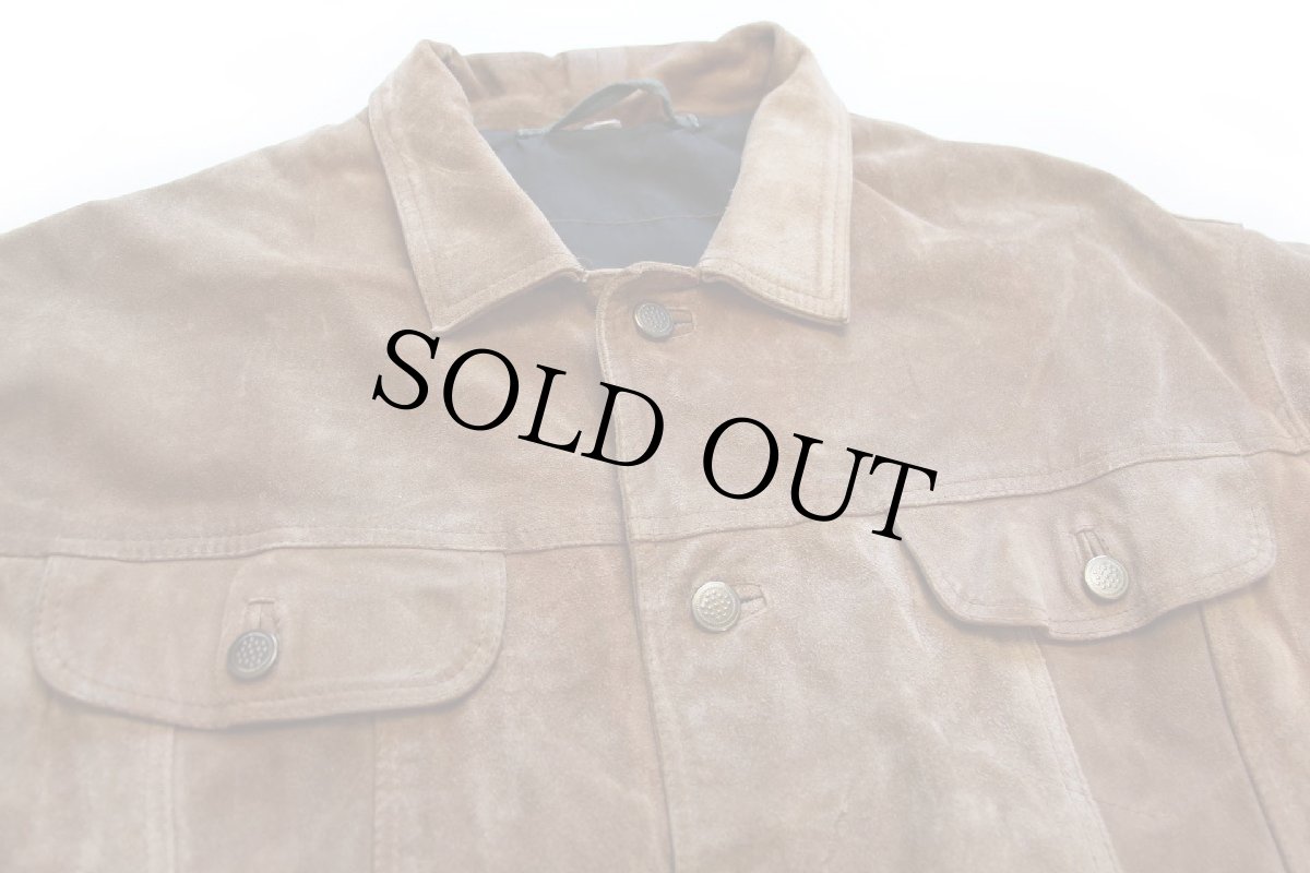 画像3: 90s イタリア製 UNKNOWN サードタイプ スエード レザージャケット 4ポケット 薄茶 (3)