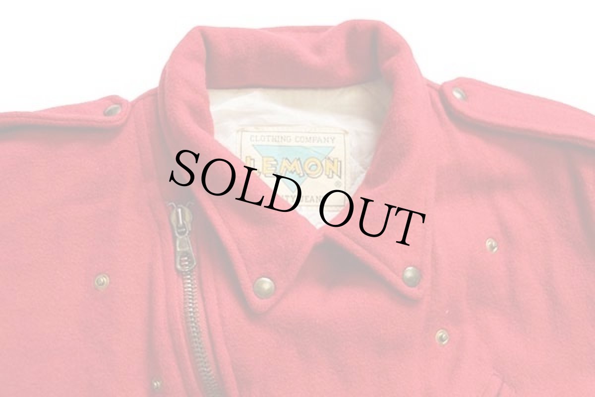 画像3: 80s LEMON キルティングライナー ダブルライダース メルトン ウールジャケット 赤 M (3)