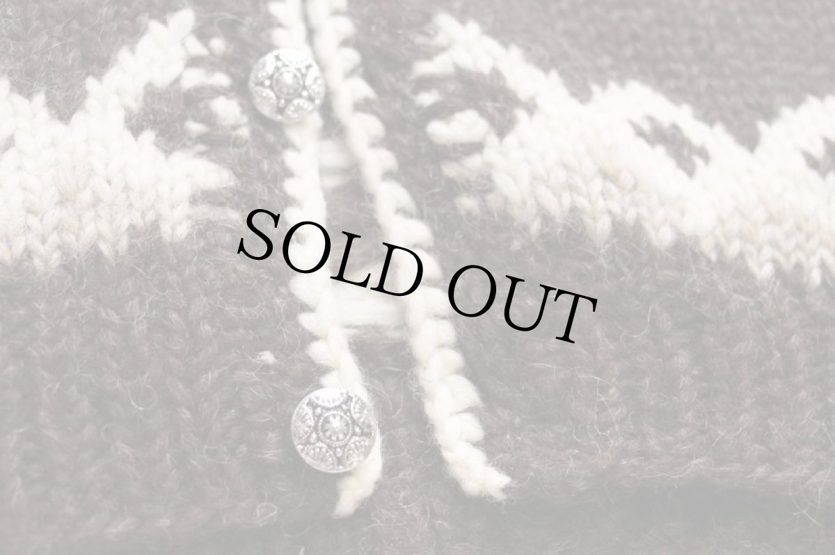 画像5: デッドストック★アイスランド製 Alafoss 丸ヨーク ノルディック柄 ウール ハンドニット ロング カーディガン M-L (5)