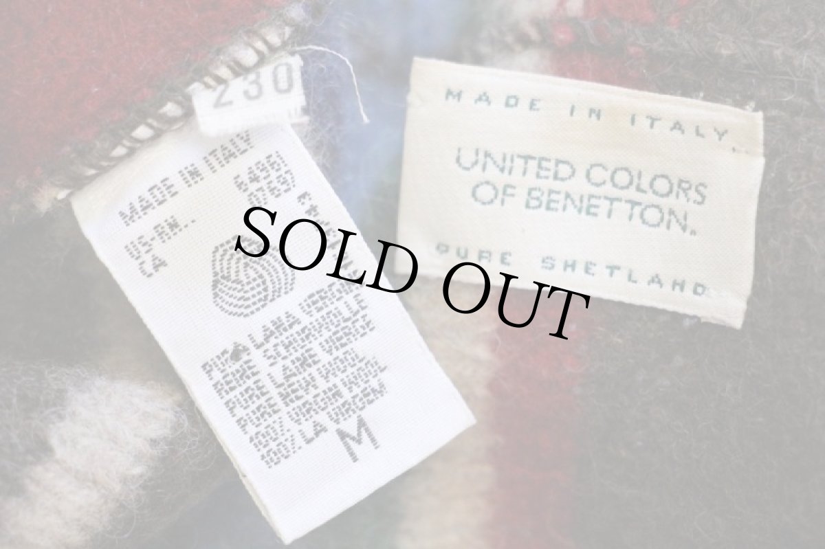 画像4: 90s イタリア製 BENETTONベネトン コンチョボタン ラグ柄 ウールニット ベスト カーディガン M (4)