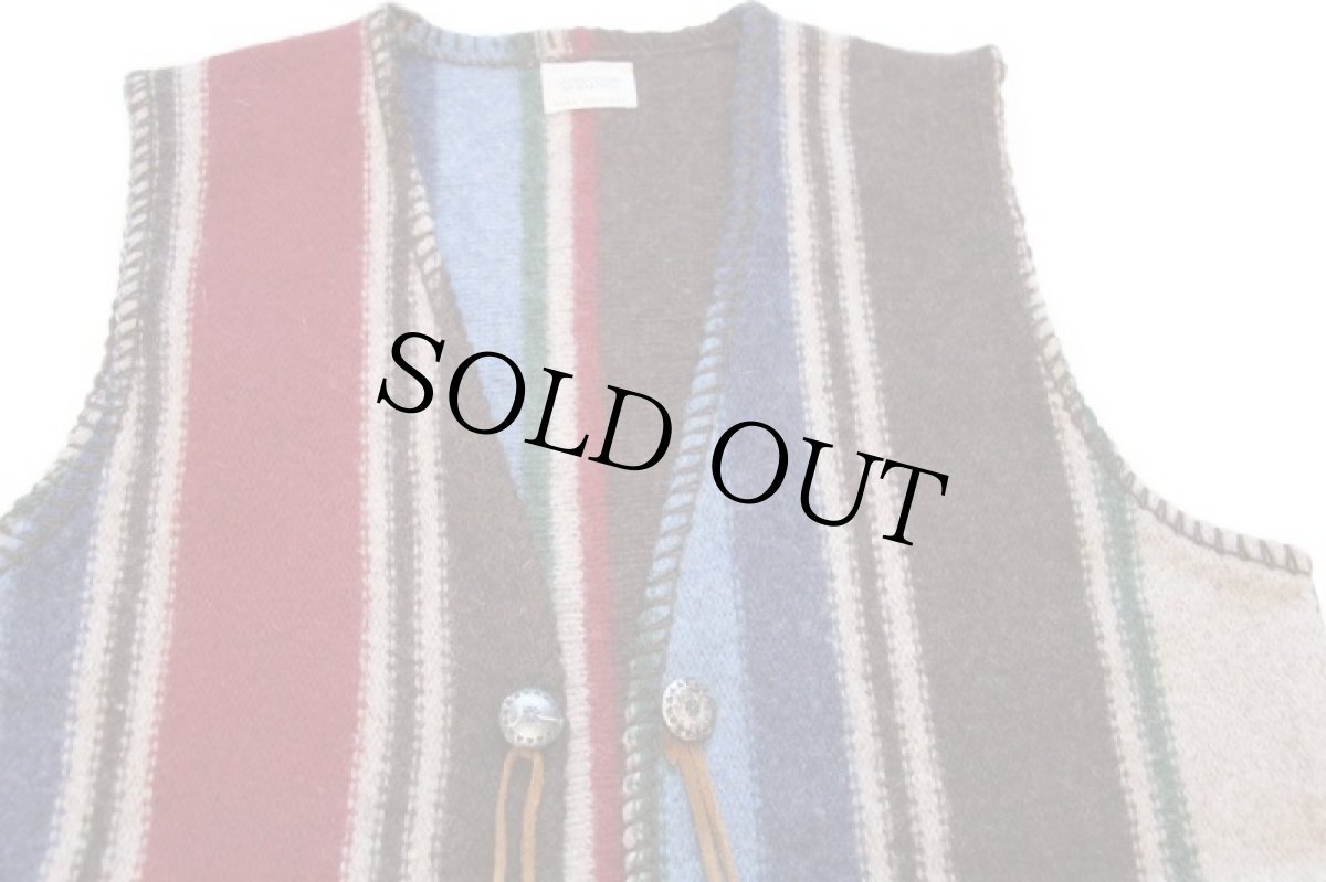 画像3: 90s イタリア製 BENETTONベネトン コンチョボタン ラグ柄 ウールニット ベスト カーディガン M (3)