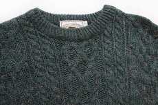 画像3: スコットランド製 west highland woollens ケーブル編み ネップ入り ウールニット セーター グリーン S★フィッシャーマン (3)