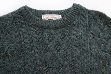 画像3: スコットランド製 west highland woollens ケーブル編み ネップ入り ウールニット セーター グリーン S (3)