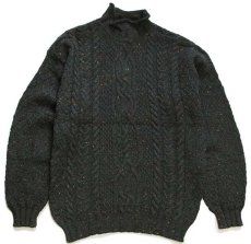 画像1: Kilkenny ロールネック ケーブル編み ネップ入り ウールニット セーター 深緑 ミックス★フィッシャーマン (1)
