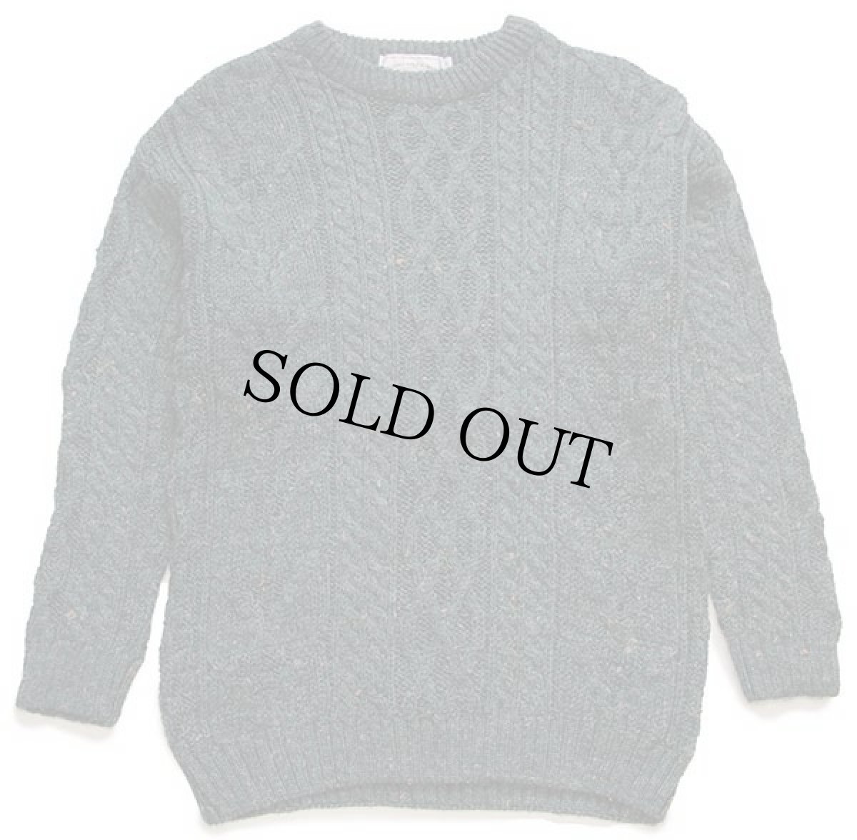 画像1: スコットランド製 west highland woollens ケーブル編み ネップ入り ウールニット セーター グリーン S★フィッシャーマン (1)