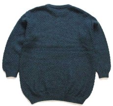 画像2: スコットランド製 highland home ケーブル編み ウールニット セーター 緑×紺 ミックス L★フィッシャーマン (2)