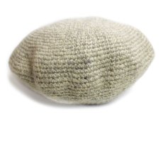 画像1: ハンドメイド こま編み ウール ベレー帽 オートミール ミックス (1)