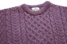 画像3: 90s アイルランド製 L.L.Bean ケーブル編み ウールニット セーター パープル ミックス W-L★フィッシャーマン (3)