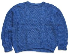 画像1: UNKNOWN ケーブル編み ウール ハンドニット セーター ブルー ミックス★フィッシャーマン (1)