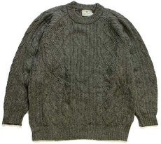 画像1: JAMES ROBINSON ケーブル編み ウールニット セーター オリーブ XL★フィッシャーマン (1)