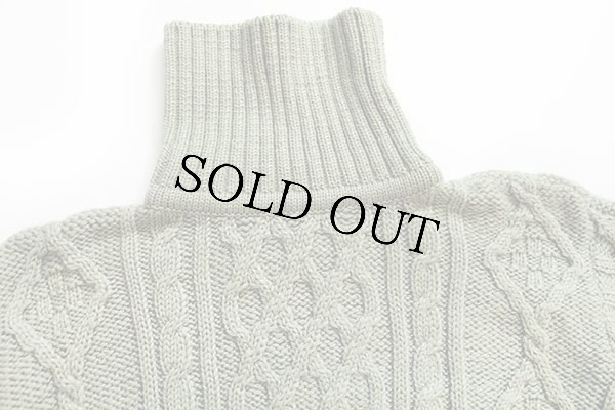 画像3: アイルランド製 CALLAN タートルネック ケーブル編み メリノウールニット セーター 黄緑 M★フィッシャーマン (3)