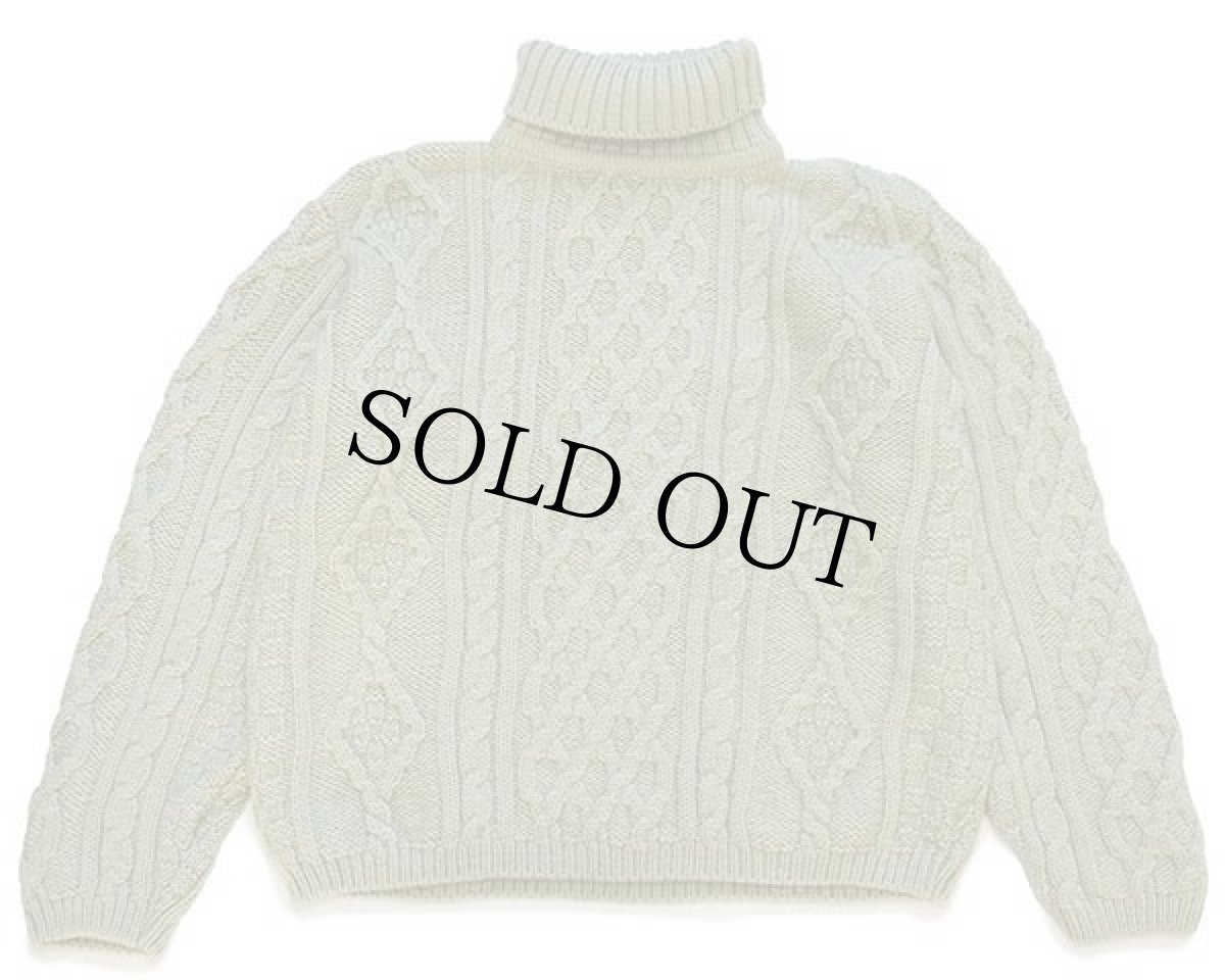 画像2: アイルランド製 CALLAN タートルネック ケーブル編み メリノウールニット セーター 黄緑 M★フィッシャーマン (2)