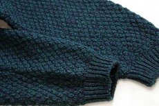 画像6: スコットランド製 highland home ケーブル編み ウールニット セーター 緑×紺 ミックス L★フィッシャーマン (6)