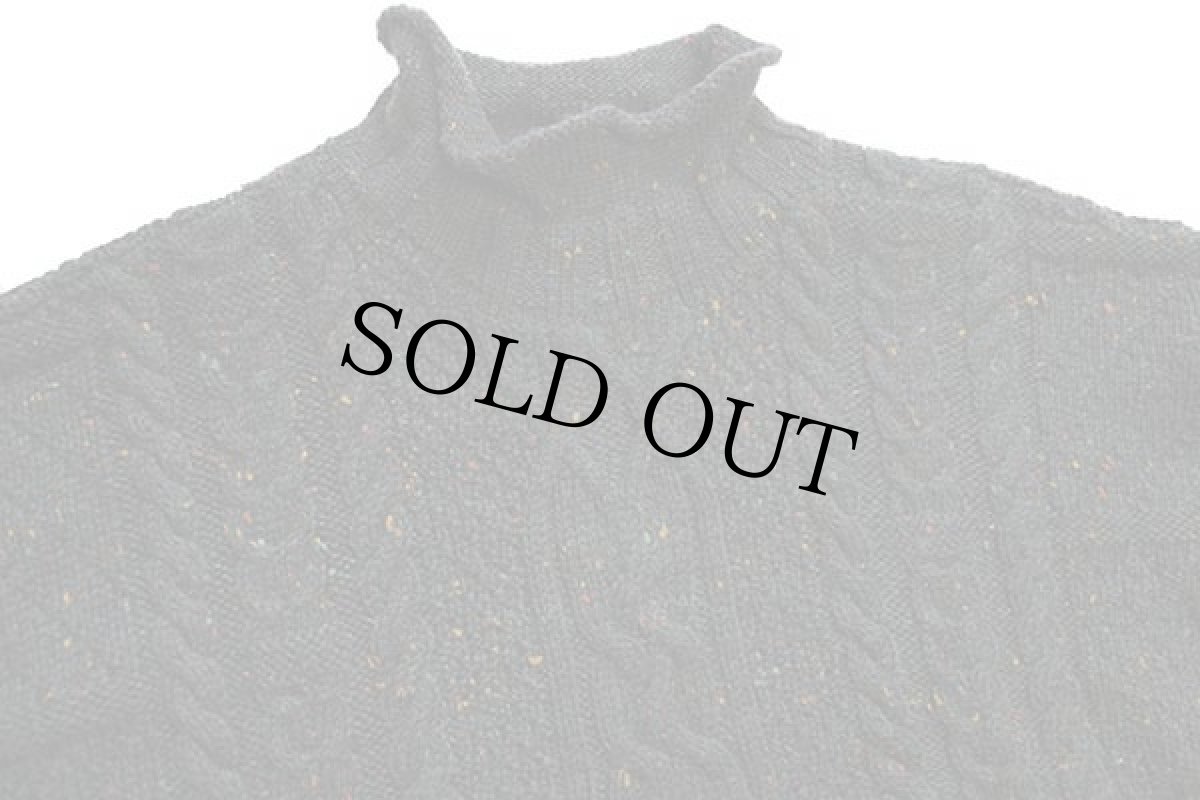 画像3: Kilkenny ロールネック ケーブル編み ネップ入り ウールニット セーター 深緑 ミックス★フィッシャーマン (3)