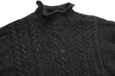 画像3: Kilkenny ロールネック ケーブル編み ネップ入り ウールニット セーター 深緑 ミックス★フィッシャーマン (3)