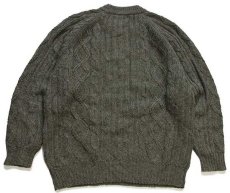 画像2: JAMES ROBINSON ケーブル編み ウールニット セーター オリーブ XL★フィッシャーマン (2)