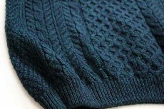 画像5: スコットランド製 highland home ケーブル編み ウールニット セーター 緑×紺 ミックス L★フィッシャーマン (5)