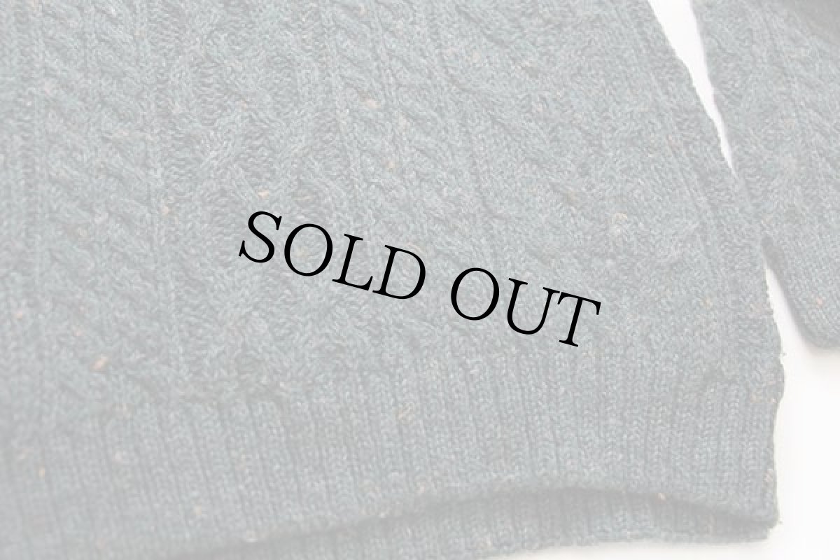 画像5: スコットランド製 west highland woollens ケーブル編み ネップ入り ウールニット セーター グリーン S★フィッシャーマン (5)