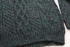 画像5: スコットランド製 west highland woollens ケーブル編み ネップ入り ウールニット セーター グリーン S (5)