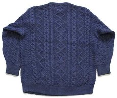 画像2: アイルランド製 ARAN SWEATER MARKET ケーブル編み メリノウールニット セーター 薄紺 L★フィッシャーマン (2)